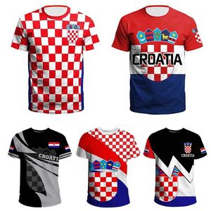 Camiseta 3D IONELÁVEL Mens com padrão de emblema croata, de mangas curtas de verão, esportes casuais de esportes unissex redondos do pescoço solto de rua solteira J240506
