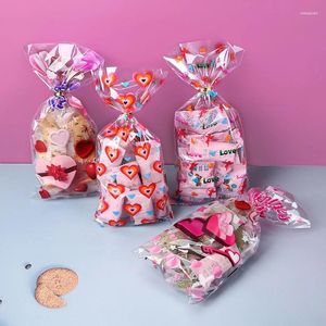 Embrulho de presente 50/100pcs sacos de namorados vermelhos amor coração celofane Candy Treat for Valentine's Day Wedding Party Favor Goodies