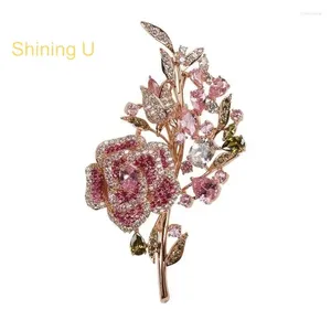 Broscher som lyser u vintage lyxiga zirkon ädelstenar floral brosch för kvinnor mode tillbehör gåva