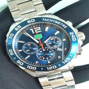 Wristwatches Mens Quartz Watch Blue Sports Style High-end Racer Chronograph All Stainless Steel Clock Waterproof Luminous Custom Logo W 241l