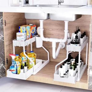 Magazynowanie kuchenne Pod Zlew Organizator szuflady wyciągnięte 2-poziomowe wielopoziomowe półki szafka łazienka