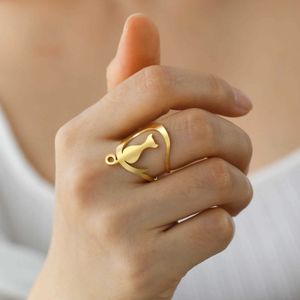 Anéis de casamento Skyrim Novo em anéis de gato de lua grande para mulheres aço inoxidável anel aberto anel aberto Fashion Animal Pet Jewelry Birthday Presente