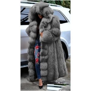 Women'S Fur & Faux Fashion Long Winter Hooded Coat Loose Thick Warm Plus Size Artificial Jacket Women Fl Sleeve Outerwear Drop Deliver Otoua