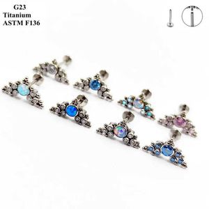 Stud G23 titanörhängen inlagd med lyxiga zirkon- och opalstenar för kvinnors temperatur mode perforerade smycken öronben q240507