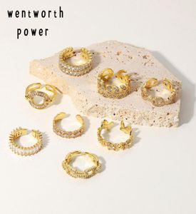 Wentworthpower Women Wspaniałe 18K Gold Aaa Cyrkon Otwarty pierścień Pełny cyrkon Princess Cut Bride Wedding zaręczyny rocznica Eternity1421325