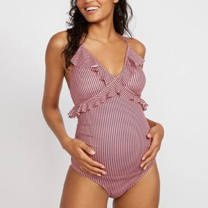 Womens Maternity Swimwear Stripe Stampa da bagno con un pezzo da bagno da nuoto da nuoto Sumping Summing Abito per donne in gravidanza Beachwear 240507