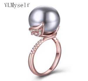 Drop Rose Gold White Ring com Big Grey Pearl Jewellery Beautiful Folhas de Jóias Folhas Presente para Mom Rings2418873