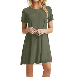 Casual Dresses Slim T Shirt For Women O Neck Short Sleeve Midi Tee Shirts Dress Simple Style Kne Length Beach Tunic