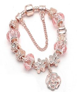 Bracciale stile stile di moda Bracciale Cinque petali Pendante rosa di rosa perle europee perle Magnolia Cherry Dangle Fits Bracelets Necklace Gioielli fai -da -te3520428