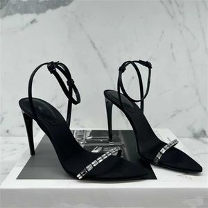 Sell Sexy Rhinestone Sandals With High Heels Open Toe Side Air Sandals Black Pointed Slim Heel Sandals Summer Sandal Women 240228