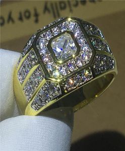 Fashion Hiphop Jewelry 925 Anello in argento sterling 5A Zircon CZ Stone Gold Color Anniversary Fead Cand Rings for Men Gift5601656