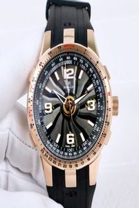 Novo piloto de turbina A10851 Caixa de ouro rosa Titanium Dial Automatic Mens Watch Scale Tachymeter aparece Boleteira Black Rubber Watches He4157237