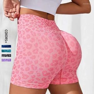 Kvinnors leggings leopard tryck shorts kvinnor smal sömlös hög midja höftlyftning stickad gym som kör elastiska yogamode byxor