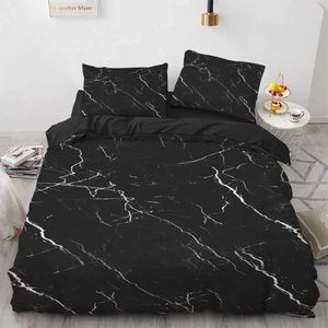 Bedding conjuntos de mármore rei rei queen edredon capa de textura preta e branca de cama para adolescentes adultos 2/3pcs Caps de quilt de poliéster J240507
