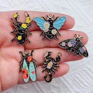 Charms 10pcs Flower Insect Charm For Jewelry Making Enamel Necklace Pendant Diy Supplies Bracelet Phone Craft Accessories Gold Plated