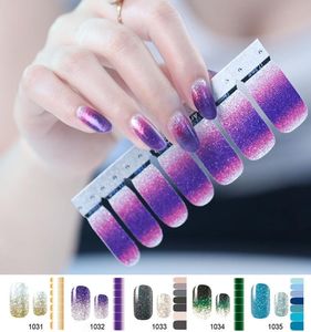 14pcssheet Glitter Gradiente colorido adesivos de unhas Decaladores de unhas de capa de capa completa adesivo DIY Autoadesivo Nailart decoração6674655