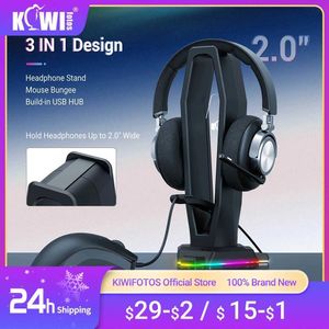 Headsets 3-in-1 RGB gaming headset holder headphone holder desktop display with mouse bungee cord clip organizer and USB 2.0 port J240508