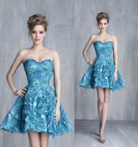 Urocze niebieskie mini sukienki na studniówkę Sweetheart Ruffles Spódnica Ball Suknia wieczorna sukienka na imprezę Tiul Koronki z kwiatem Gown8035733