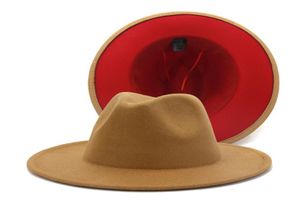 Tan Red Patchwork Wool Felt Jazz Fedora Hats Wide Brim Women Men Party Wedding Cowboy Trilby Panama Gambler HAT5054820