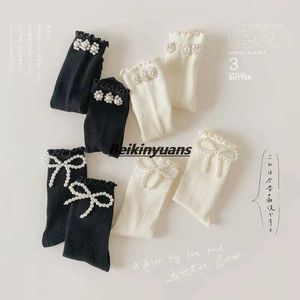 Kids Socks Kids Socks Sweet Bowknot Pearl Lace Stockings Girl Princess Wind Lolita Heap Socks Children Knee High Sock chaussette