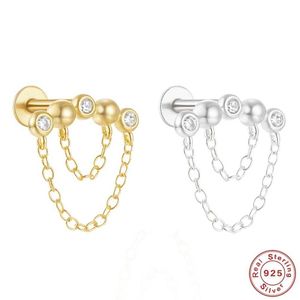 Stud Aide 1 Piece 925 Sterling Silver Thread Push In Ear Tube Tragus Spiral Plug Flat Screw Lip Ring Zircon Perforated Jewel Q240507