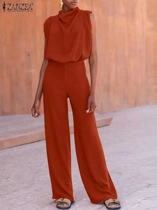 Kobiety Jumpsuits Rompers Zanzea Stylowy stojak Kołnierz Jumpusy Kobiety modne plisowane stojak stojak elegancki długi rompers luźne luźne kombinezon D240507