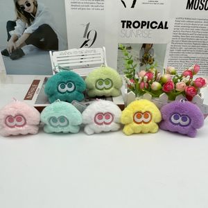 Cartoon Q Style Baby Tintenfisch Plüschschlüsselkaint Schöne Macaron Farbgefüllte Squids Riemen Anhänger Keychain Pink Green Blue Pompom Doll Plushy Bag Car Schlüsselkette