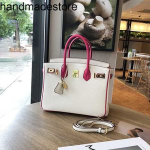 Platinum White Rose Handbag Red Color Matching Bag Sweet First Layer Cowhide Women's Bag Fashion Handbag One Shoulder Messenger Bag Handmade Genuine Leather