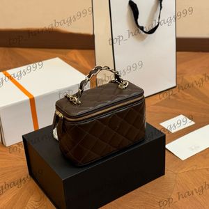 23K Girls Vanity Makeup Cosmetic Case Box Bags Suitcase With Mirror Card Holder Purse Top Metal Leather Hand Totes Gold Chain Crossbody Fanny Pack Pocket 17x10CM