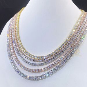 Łańcuch tenisowy 2 mm 3 mm 3 mm VVS MOISSANITE Tinnis Chain 7-24-calowy naszyjnik damski i męski