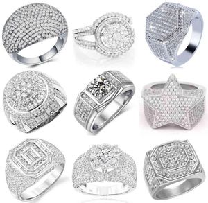 Ofertas Hip Hop Style Trendy Men Rings Copper Iced Out Bling Pave Cubic Zirconia Geometry Charms4011687