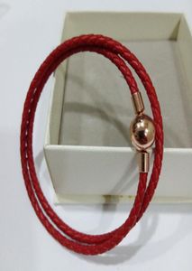 100 925 Silver Rose Gold Women äkta läderarmband passar för stil europeiska smycken charm röda armband alla hjärtans dag gåva1764375