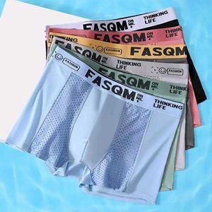 4pcs malha gelo boxer shorts de seda masculino fasqm cuecas respiráveis sexy calcinha slim lingerie bamboo plus size l-6xl y240507