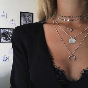 Collane a ciondolo stile d'argento vintage stile geometrico gratuito per donne boho stella stella moon paillettes colpi di gioielli