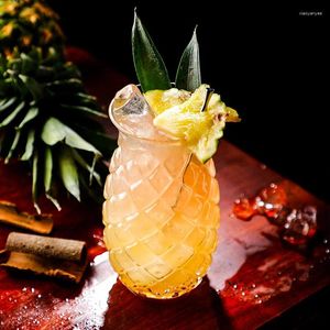 Vinglasögon Ananasform Glaskopp med halm transparent whisky cocktails juice te muggar kallt drickande för barfest dricker