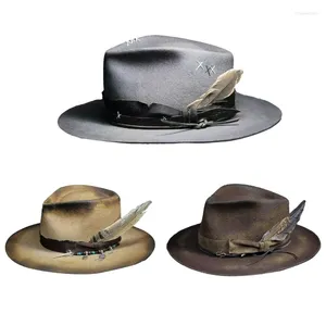 Berets Gentleman Carnival Hut mit Feather Decor Festival Fedoras atmungsaktives Dropship