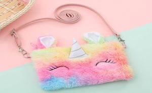 Unicorn Plush Single Plound Sack Детский мини -кошелек мультфильм 3 Цветные регулируемые ремешки мессенджерные сумки Детский детский сад 8 6HH G26772290