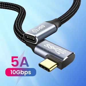 Кабели 5A 100 Вт Elbow USB 3.1 Тип C Кабель 10 Гбит / с USB -кабель быстрого обработки данных для MacBook Pro 4K USB удлиняющий кабель USB C To Typec Quick Cable