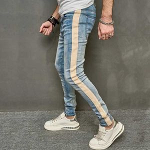 Men's Jeans Men Spring Stylish Patchwork Slim Pencil Jeans Pants Male Strtwear Solid color Casual Denim Trousers Y240507