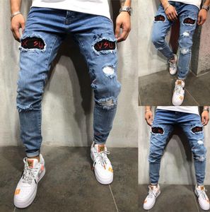 Mode Men039S rippade magra jeans förstörde Frayed Slim Fit Denim Pants Trousers8245959