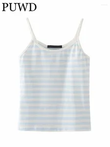 Tank da donna Slim Girls Soft Cotton Grey Striped Camisole 2024 Summer Fashion Ladies High Street Women O-Neck Patchwork Sexy Top sexy