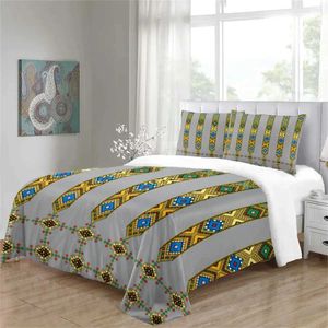 Sängkläder sätter 3 st grå lyx Saba Telet Etiopisk eritrean polyester sängkläder set en enda dubbelsäng täcke täcke och 2 st kuddtäcke J240507