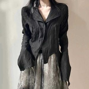 Damenblusen Hemden Gidyq Gothic Women Schwarz Hemden Koreanisch Fe Entworfene unregelmäßige Tops Dunkle akademische Frühlingsfede Streetwear Y2K Bluse Neue D240507