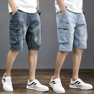 Shorts masculinos bermuda shorts masculinos com bolsas de jeans de shorts de jeans de cargo de cargo novas tendências 2023 Botões Retro Luxury Fin Sales J240507