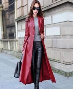 2020 Spring Herbst Frauen Leder Jacke Fashion Highend PU Lederschichten Xlong Gürtelt Slim PU Leder Trench Coats9141996