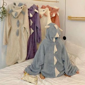 Women's Sleepwear Autumn Winter Women Cute Pajamas Cartoon Ears Hooded Coral Fleece Home Clothes Female Sweet Warm Lounge