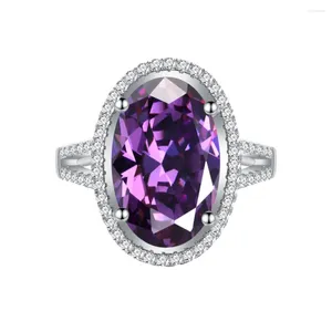 Cluster Rings European och American Ladies Elegant Purple Diamond 10 16 Oval Ring Women's 925 Sterling Silver Jewelry