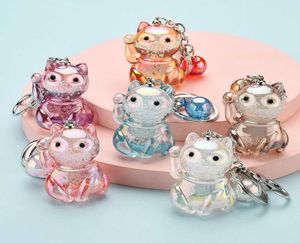 Creative Lucky Cat Transparent Floating Bottle Keychain Female Cute Acrylic Doll Key Chain Bag Car Pendant Keyring Gifts In Bulk G4022991