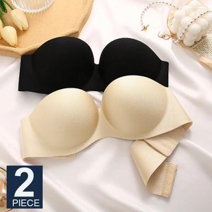 Bras FINETOO 2Pcs Women Invisible Front Closure Bra Sexy Push Up Female Brassiere Strapless Seamless Backless Bralette