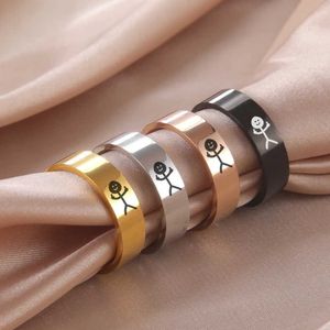 Eheringe Skyrim Mittelfinger Stickman Gravurer Ring Edelstahl Männer Frauen Paarringe lustige Hip Hop Cool Fuxk Sie kritzeln Schmuck